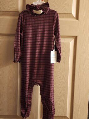 Cloud Island 18mo Burgandy Striped Romper & Headband, new with tags